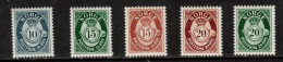 POSTHORN  NORWAY NORGE NORWEGEN 1950 MI  SC 353 - 357  MH(*) - Unused Stamps