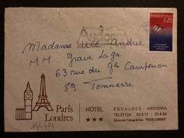 LETTRE Illustrée PARIS LONDRES HOTEL TP REVOLUTION FRANCAISE 2,20 OBL.MEC.4-8 1989 ANDORRA - Andere & Zonder Classificatie