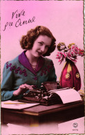 Dame Mit Schreibmaschine, Col. Foto-AK, Ca. 30er Jahre - Fotografie