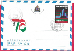 SAN MARINO - INTERO AEROGRAMMA ITALIA '76 - ANNULLO F.D.C.*14.10.76* - (CAT. INT 6) - Interi Postali