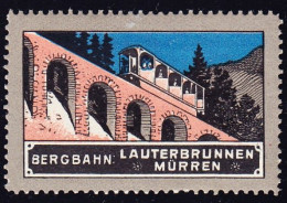 Um 1925 Bergbahn, Lauterbrunnen-Mürren. Vignette. Mit Gummi - Spoorwegen