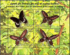 INDIA 2008 ENDEMIC BUTTERFLIES OF ANDAMAN & NICOBAR ISLANDS BUTTERFLY INSECTS MINIATURE SHEET MS MNH - Unused Stamps