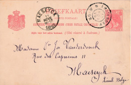BRIEFKAART  1899  - AMSTERDAM NAAR MAESEYCK              2 SCANS - Covers & Documents