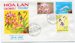 VIET NAM DU SUD ENVELOPPE 1er JOUR DES N°495 / 497 ORCHIDEES AVEC OBLITERATION SAIGON 18-8-1974 - Viêt-Nam