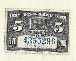 Timbres Taxe  -  Canada - Cigarette - Excise   Accise - 5  Cigarettes -4355296 - Fiscales
