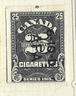 Timbres Taxe  -  Canada - Cigarette - Series 1915 - 25 Cigarettes - Fiscaux
