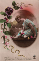 Heureux Anniversaire, Portrait Jeune Femme Avec Fleurs - Carte A. Noyer N° 2309 Colorisée, Non Circulée - Anniversaire