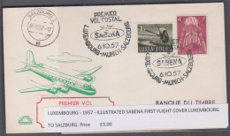 AIRMAILS - LUXEMBOURG - 1957 - SABENA FURST FLIGHT COVER LUXEMBOURG TO SALZBURG - Briefe U. Dokumente