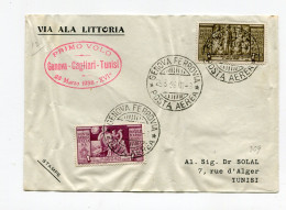 !!! 1ER VOL GENES - CAGLIARI - TUNISIE, LETTRE PAR AVION DE GENES DU 28/3/1938 - Marcofilie (Luchtvaart)