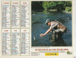Calendrier-Almanach Des P.T.T 1994-Pêche De La Vaudoise--Chasse Du Lièvre-Département AIN-01-Référence 418 - Formato Grande : 1991-00