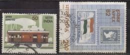 India Used 1982, Set Of 2, INPEX 82, Train, Locomotive, Flag (sample Image) - Used Stamps