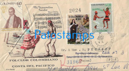 221087 COLOMBIA BUENAVENTURA COVER CANCEL DANCER FOLKLOR YEAR 1971 CIRCULATED TO SWITZERLAND NO POSTAL POSTCARD - Colombie