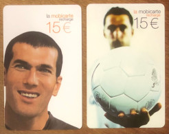 2 MOBICARTE FOOTBALL ZIDANE SPÉCIMEN MBC MOBI GSM SCHEDA TARJETA PHONECARD PREPAID PREPAYÉE CALLING CARD - Nachladekarten (Handy/SIM)