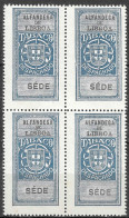 PORTUGAL; Early Revenue Fine Alfandega De Lisboa Tabaco Despachado TAX BLOCK OF 4 MNH RARE - Unused Stamps