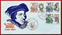 VATICANO VATIKAN VATICAN 1985 THOMAS MORE TOMMASO MORO VENETIA COVER FDC - Briefe U. Dokumente