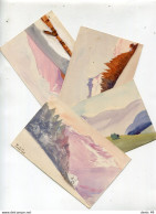 Delcampe - Leysin 4 CP Peintes à La Main En 1917 Canton De Vaud : Peinte Et Légendée Par R. Camus - Leysin