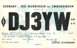 Radio Amateur QSL Card Germany Mundingen Emmendingen DJ3YW Gustav Ackermann - Radio Amateur