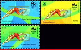 Ref. BR-OLYM-E09 BRAZIL 2015 - OLYMPIC GAMES, RIO 2016,AQUATICS, SWIMMING, 1ST & 4TH SHEET, MNH, SPORTS 3V - Eté 2016: Rio De Janeiro