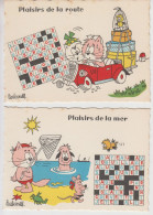 Lot De 2 CPSM Illustrateur Barberousse - Plaisirs De La Route / Plaisirs De La Mer (avec Grille De Mots Croisés) - Barberousse