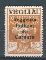 VEGLIA 1920 FRANCOBOLLI DI FIUME SOP.TI VEGLIA 20 C. ** MNH - Arbe & Veglia