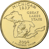 États-Unis, Michigan, Quarter, 2004, U.S. Mint, Philadelphie, Golden, FDC - 1999-2009: State Quarters