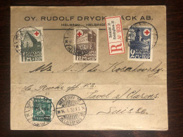 FINLAND TRAVELLED COVER REGISTERED LETTER  TO SWITZERLAND 1932 YEAR RED CROSS HEALTH MEDICINE - Lettres & Documents