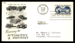 USA 1960 FDC Détroit Le Centre De L’industrie Automobile Américaine Camion Tracteur Travaux Public Bull Dozer - Briefe U. Dokumente