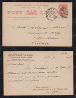 New South Wales Australia 1908 Stationery Postcard SYDNEY SPEZIAL X MELBOURNE Private Imprint Robertson - Covers & Documents