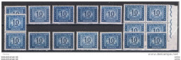 REPUBBLICA:  1955/81  TASSE  -  £. 10  AZZURRO  N. -  RIPETUTO  17  VOLTE  -  SASS. 113 - Portomarken