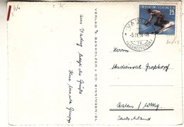 Liechtenstein - Carte Postale De 1956 - Oblit Vaduz - Exp Vers Aalen - Ski - Valeur 35 Euros - Brieven En Documenten