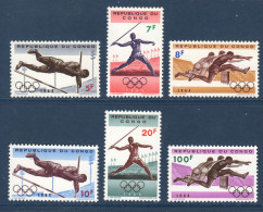 Congo, **, Yv 545 à 550 , Mi 169 à 174, Sports, JO Tokyo 1964, - Unused Stamps