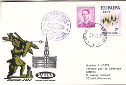 Belgique - Lettre De 1972 - Oblit Bruxelles - 1er Vol SABENA Bruxelles Douala - Europa 72 - - Cartas & Documentos