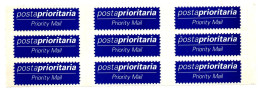 Italia - Blocco Di 9 Etichette Di Posta Prioritaria  +++++++ - Varietà E Curiosità