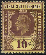 MALAYA STRAITS SETTLEMENTS 1912 KGV 10c Purple/Yellow Die I SG202 - Straits Settlements