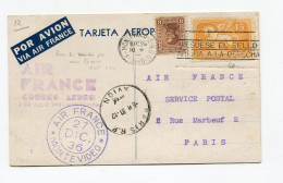 !!! URUGUAY, RARE CARTE AIR FRANCE PAR AVION DE MONTEVIDEO POUR PARIS DE 1936 - Uruguay