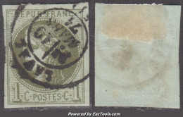 1c Bordeaux Olive Report 3 1et état TB (Y&T N° 39C, Cote 220€ ) - 1870 Emission De Bordeaux