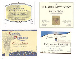 Etiquettes COTES Du RHONE 1999 -cuvée Des Prélats, Oratoire St Vincent,domaine Challias,bastide St Vincent - - Côtes Du Rhône