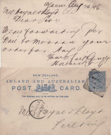 NEW ZEALAND 1896 POSTCARD SENT FROM WANGANO TO FIELDING - Brieven En Documenten