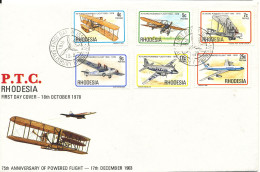 Rhodesia FDC 18-10-1978 75th Anniversary Of Powered Flight Complete Set Of 6 With Cachet - Rhodesia (1964-1980)