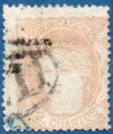 Spain 1870 Hispania 2 Cuartos Cancelled - Used Stamps