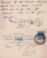 NEW ZEALAND 1896 POSTCARD SENT FROM WELLINGTON TO FIELDING - Storia Postale