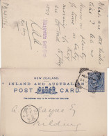 NEW ZEALAND 1896 POSTCARD SENT FROM PALMERSTON TO FIELDING - Storia Postale