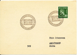 Finland Postcard Sent To Sweden Special Postmark Helsinki 30-5-1953 Single Franked Lion Type - Lettres & Documents