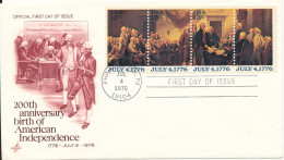 USA FDC 4-7-1976 200th Anniversary Birth Of American Independence Complete Set Of 4 With Cachet - 1971-1980