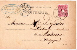 61303 - Deutsches Reich - 1881 - 10Pfg EF A Kte MUENSTER -> MALINES (Belgien) - Covers & Documents