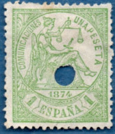 Spain 1874 Allegory 1 Peseta Cancelled, Telegraph Use - Oblitérés