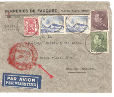 L.PA Ronquières 11/1/1939 Verrereies Fauquez Virginal > Rio Brésil  Poortman 433-434 +TP  Via BXL 11/1/1939 & Lufthansa - Storia Postale