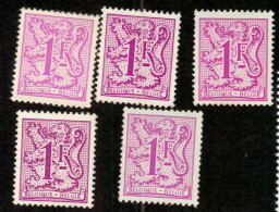 1977 Y&T 1850 Chiffre Sur Lion Héraldique 1Fr Rose, 5 Timbres Nuances De Couleurs Et De Papier - 1977-1985 Cifra Su Leone