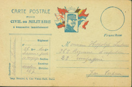 Guerre 14 CP FM Franchise Pour Civil Ou Militaire Joffre Drapeaux Alliés Imp Mendel Paris - Guerre De 1914-18