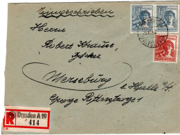 61324 - Alliierte Besetzung - 1947 - 60Pfg Arbeiter MiF A R-Bf DRESDEN -> MERSEBURG - Lettres & Documents